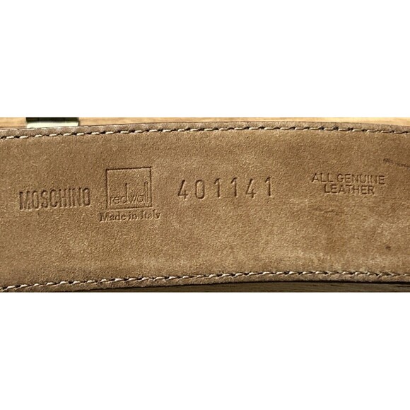 Vintage Moschino Redwall Black Leather‎ Logo Belt Gold Buckle Made in Italy 42 - Picture 7 of 7